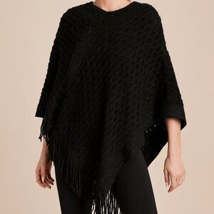 Streak of Brilliance Crocheted Poncho V-neck Black Boho
